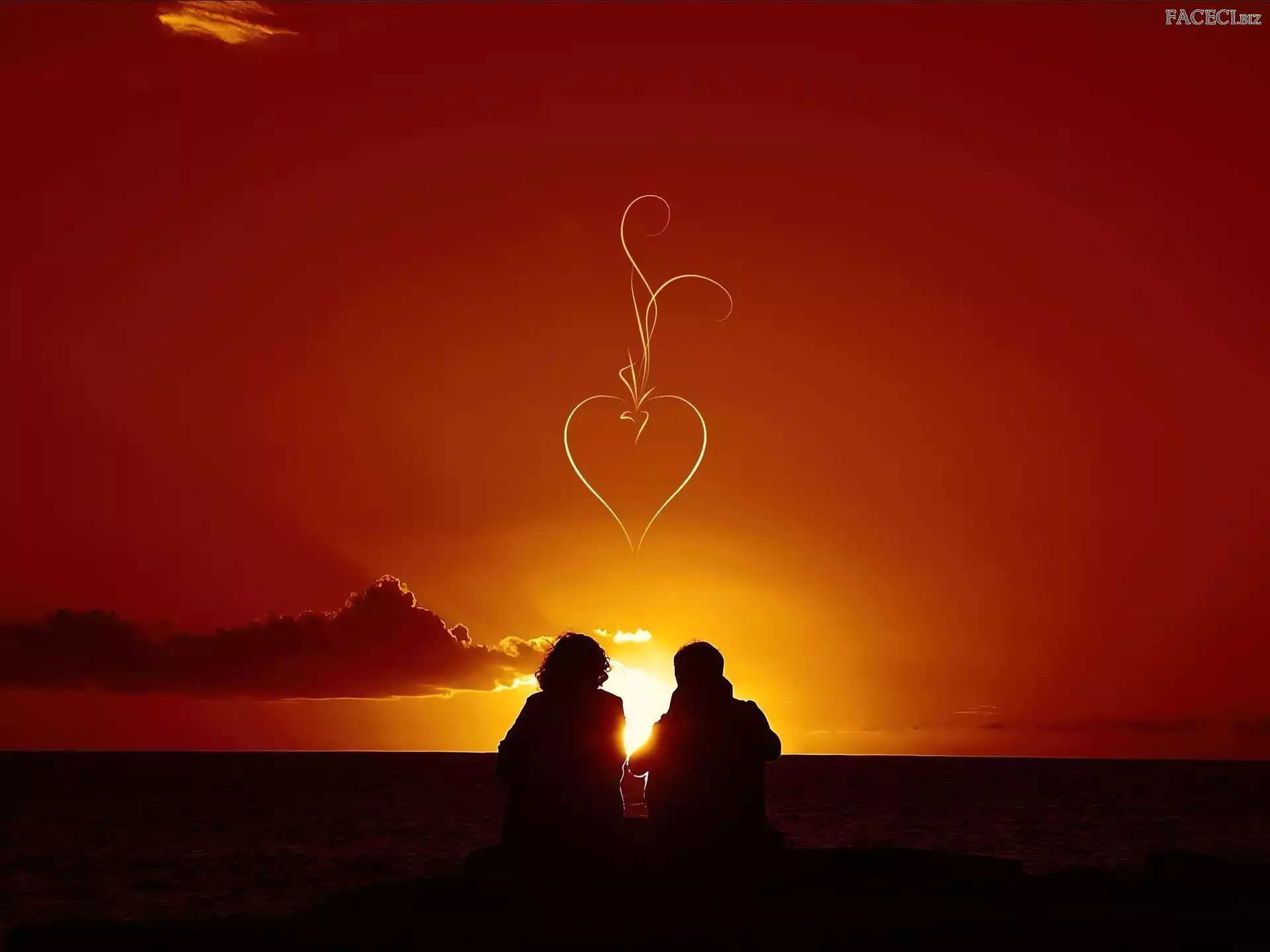 Postaci, Miłość, Serce, Słońca, Zakochani, Zachód